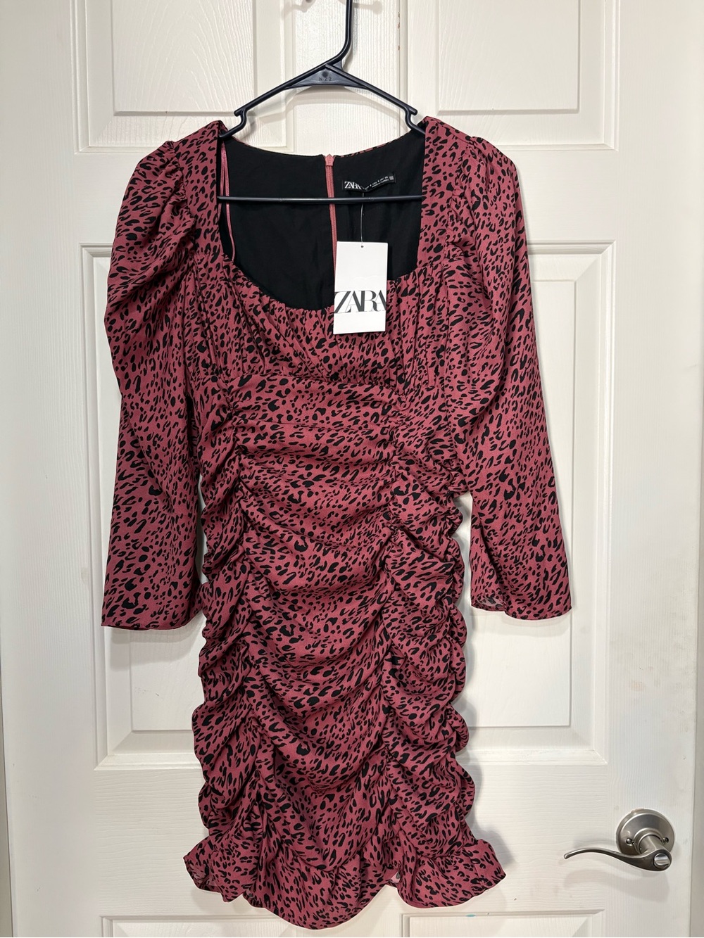 ZARA Rose Pink Leopard Ruched Mini Dress